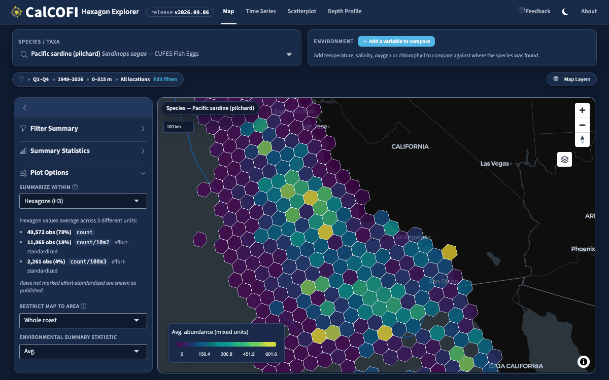Screenshot of Hexagon Explorer (dark theme)