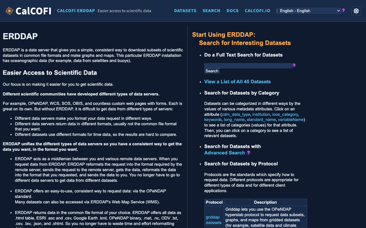 Screenshot of erddap (dark theme)